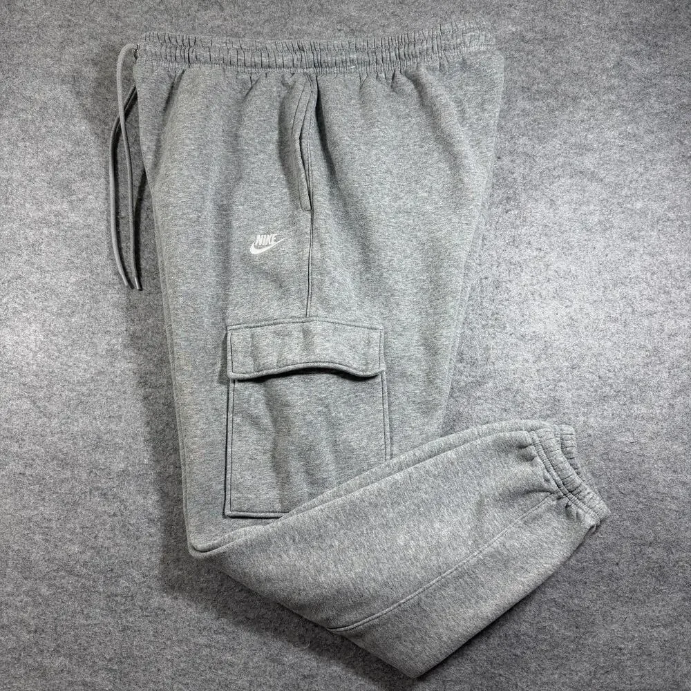 Nike Club Fleece Cargo Joggers Mens L Gray Sweatpants Training Athletic Casual